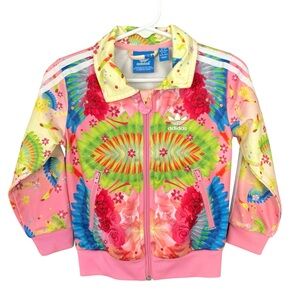 HTF Pattern Adidas Originals Pink Firebird Flower Trefoil Track Jacket Size 2T